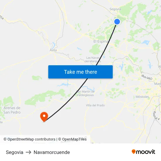 Segovia to Navamorcuende map
