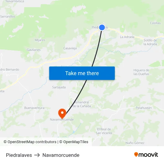 Piedralaves to Navamorcuende map