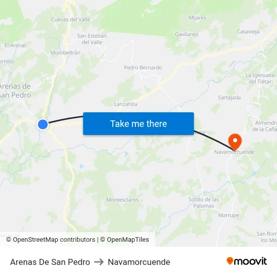 Arenas De San Pedro to Navamorcuende map