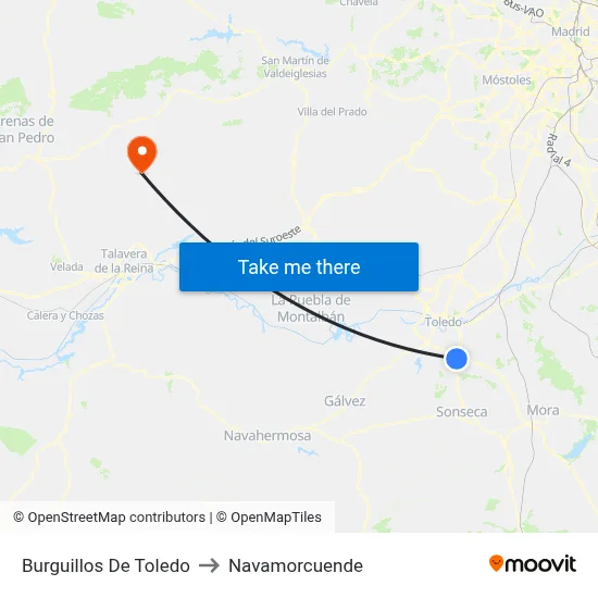 Burguillos De Toledo to Navamorcuende map