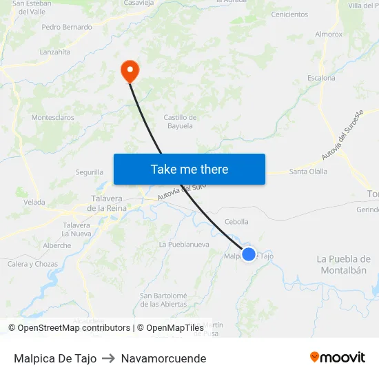 Malpica De Tajo to Navamorcuende map
