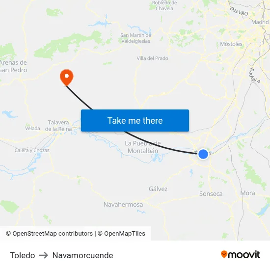 Toledo to Navamorcuende map