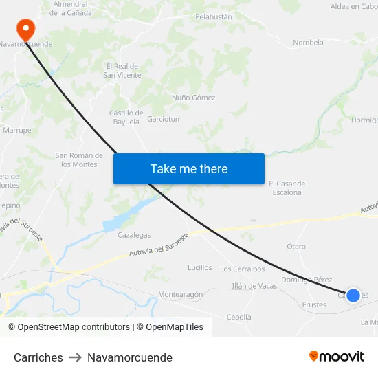 Carriches to Navamorcuende map