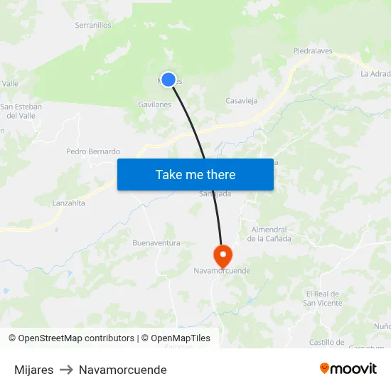 Mijares to Navamorcuende map