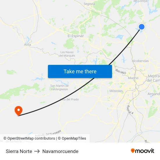 Sierra Norte to Navamorcuende map