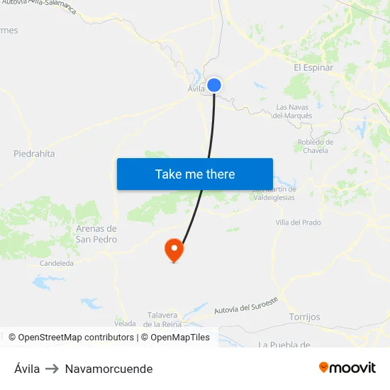 Ávila to Navamorcuende map