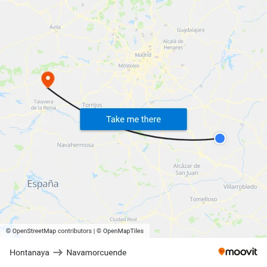 Hontanaya to Navamorcuende map