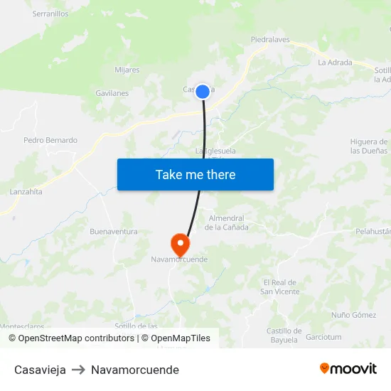 Casavieja to Navamorcuende map