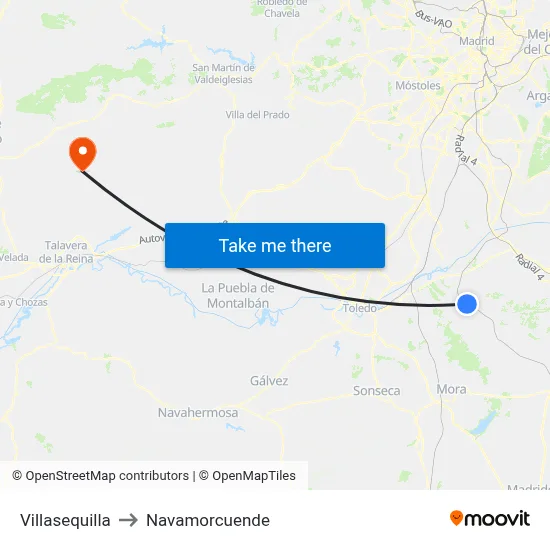 Villasequilla to Navamorcuende map