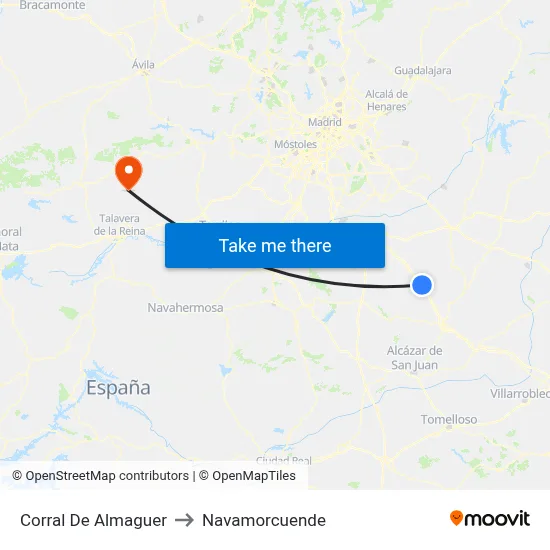 Corral De Almaguer to Navamorcuende map