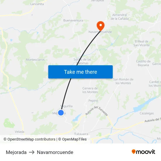 Mejorada to Navamorcuende map