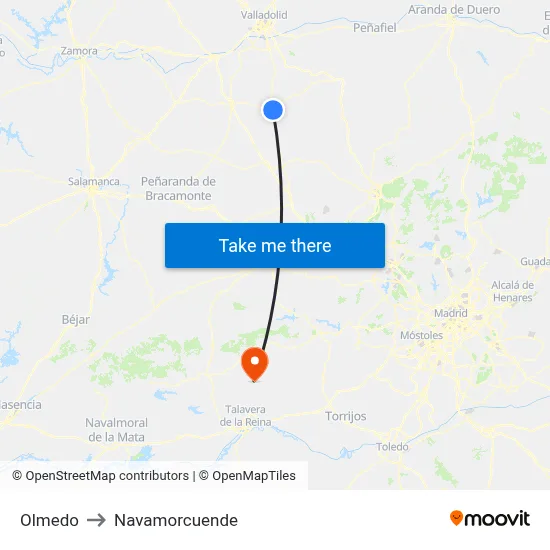 Olmedo to Navamorcuende map