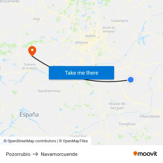 Pozorrubio to Navamorcuende map