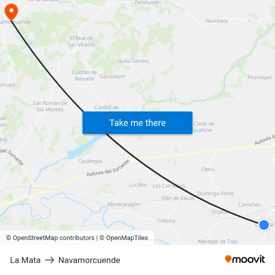La Mata to Navamorcuende map