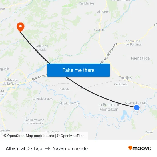 Albarreal De Tajo to Navamorcuende map