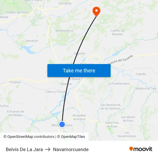 Belvís De La Jara to Navamorcuende map