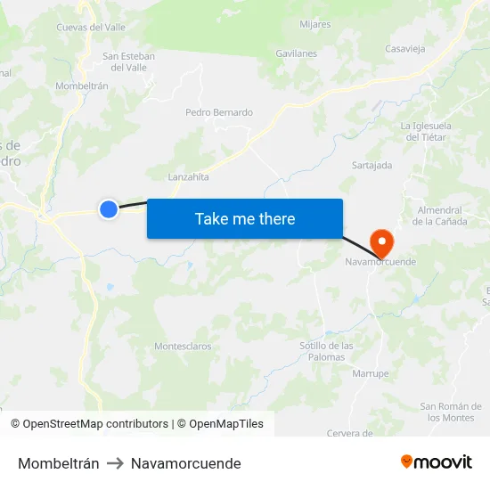 Mombeltrán to Navamorcuende map