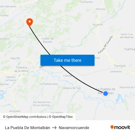 La Puebla De Montalbán to Navamorcuende map