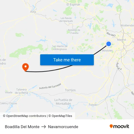 Boadilla Del Monte to Navamorcuende map