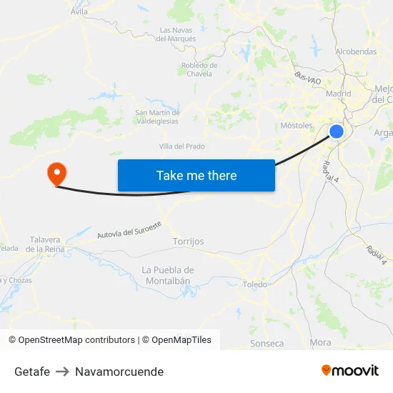 Getafe to Navamorcuende map