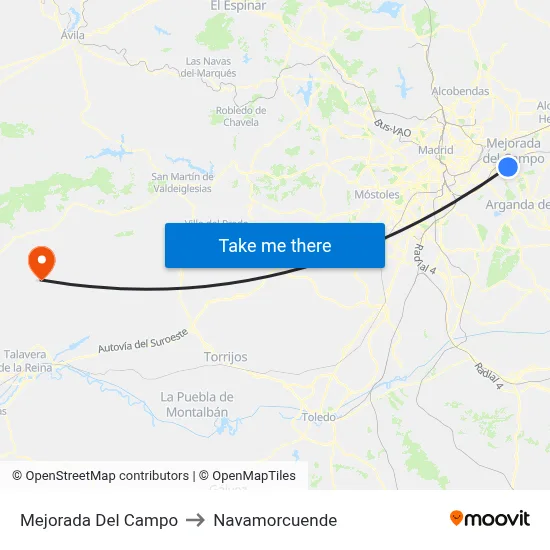 Mejorada Del Campo to Navamorcuende map