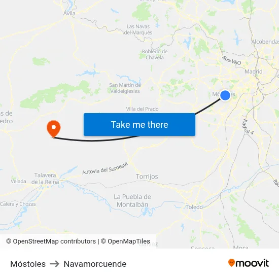 Móstoles to Navamorcuende map