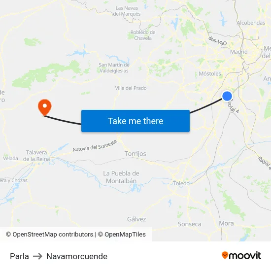Parla to Navamorcuende map