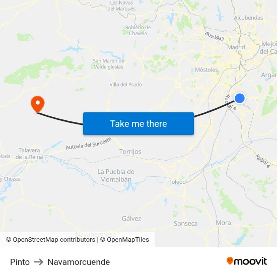 Pinto to Navamorcuende map