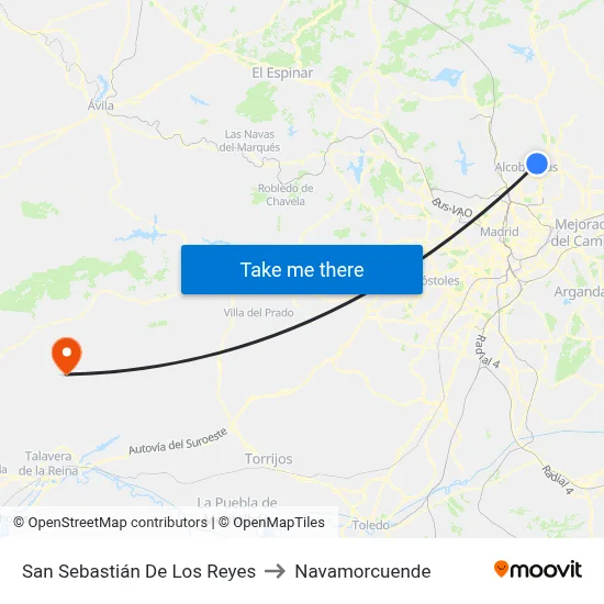 San Sebastián De Los Reyes to Navamorcuende map