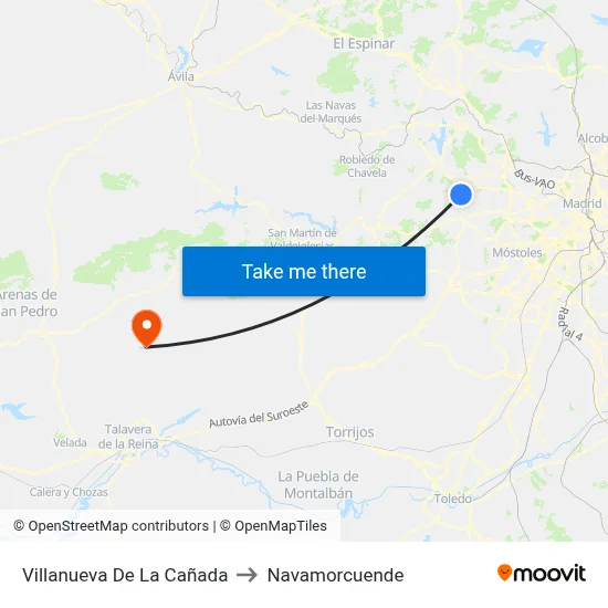 Villanueva De La Cañada to Navamorcuende map