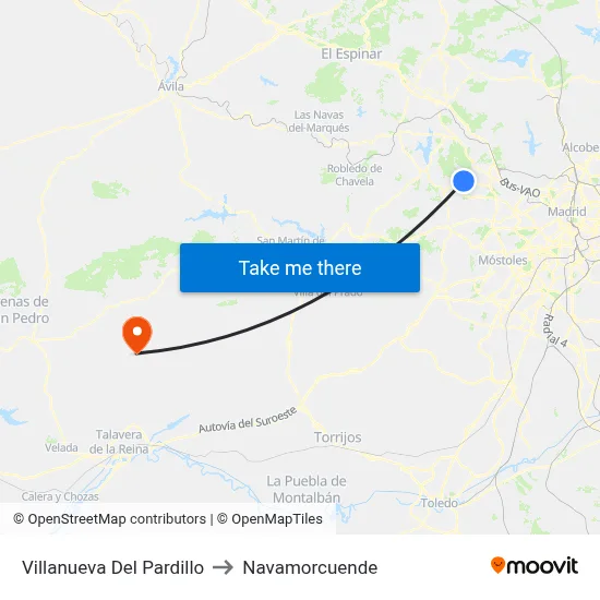 Villanueva Del Pardillo to Navamorcuende map