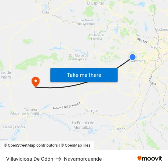 Villaviciosa De Odón to Navamorcuende map