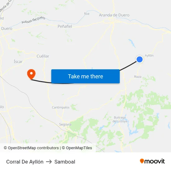 Corral De Ayllón to Samboal map