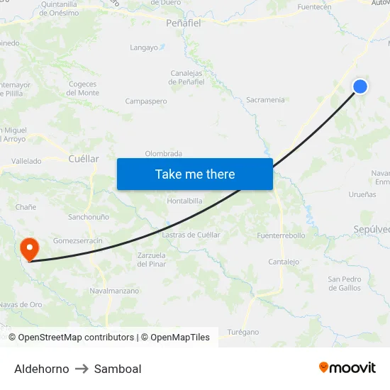 Aldehorno to Samboal map