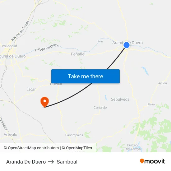 Aranda De Duero to Samboal map