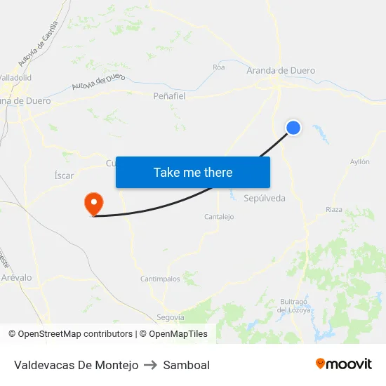 Valdevacas De Montejo to Samboal map