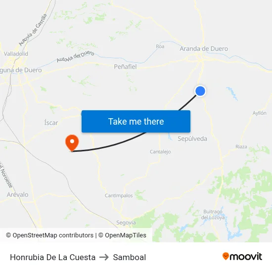 Honrubia De La Cuesta to Samboal map