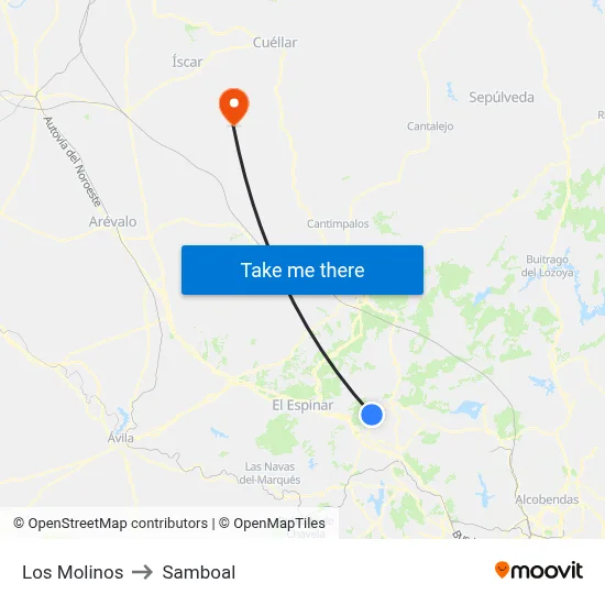 Los Molinos to Samboal map