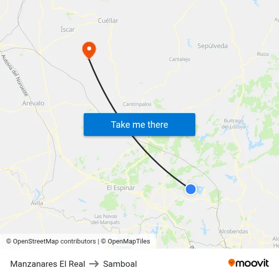 Manzanares El Real to Samboal map