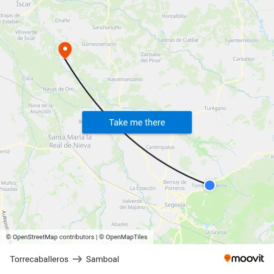 Torrecaballeros to Samboal map