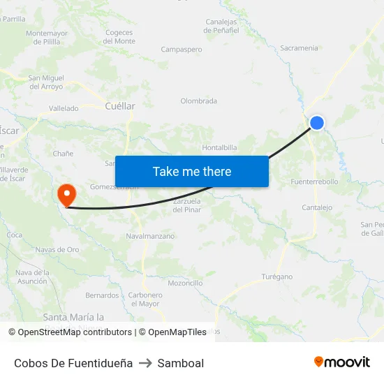 Cobos De Fuentidueña to Samboal map