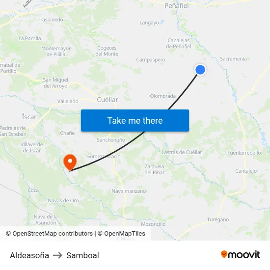 Aldeasoña to Samboal map