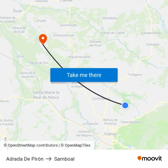Adrada De Pirón to Samboal map