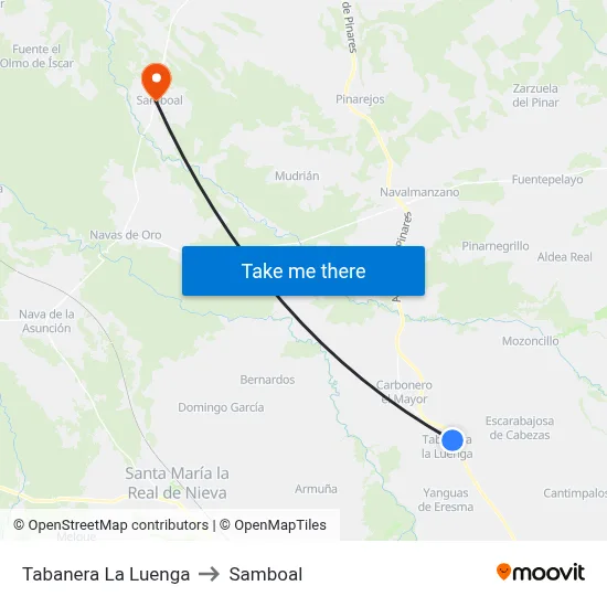 Tabanera La Luenga to Samboal map