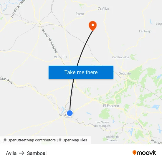 Ávila to Samboal map