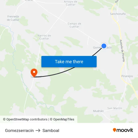 Gomezserracín to Samboal map