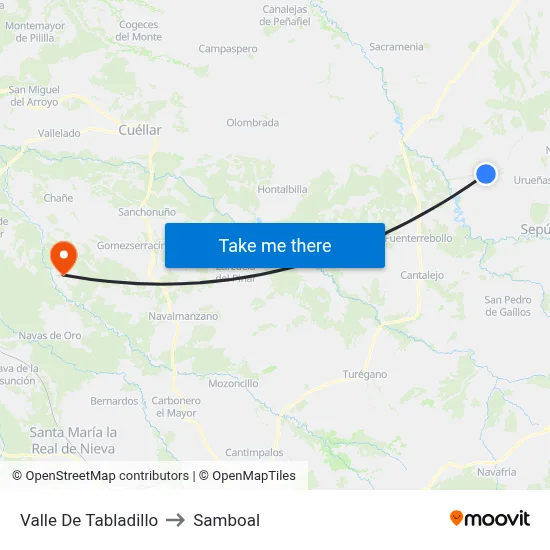 Valle De Tabladillo to Samboal map