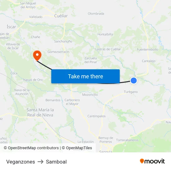 Veganzones to Samboal map