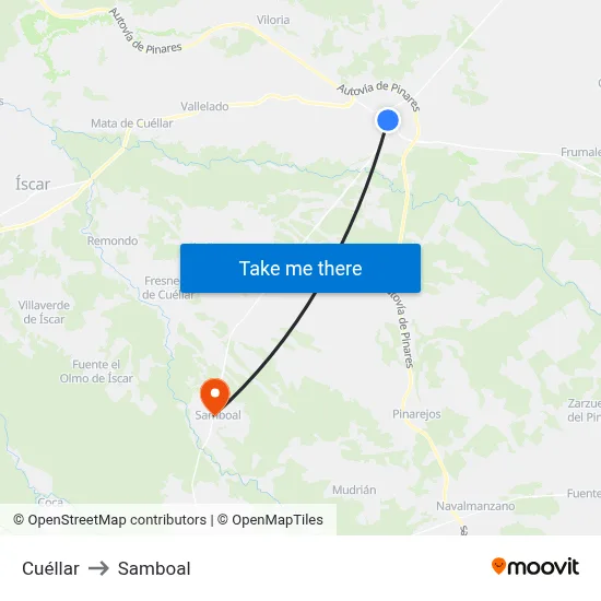 Cuéllar to Samboal map