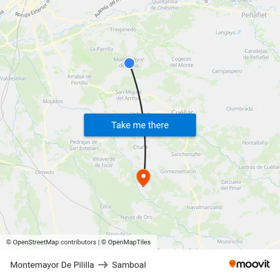 Montemayor De Pililla to Samboal map